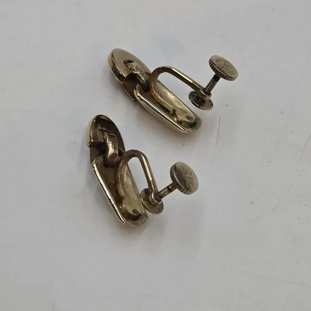 Vintage TARA Gold Tone Door Knocker Rhinestone Screw Back Earrings